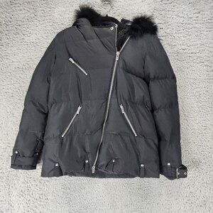 The Kooples Jacket Womens Small Sport Black Fur Trim Down Puffer *Read*